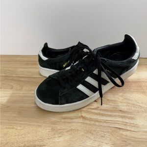 Adidas Black Suede Sneakers with White Stripes
